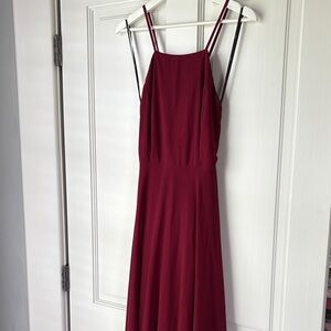 Lulu's Red Burgundy Strapless Open Back Bridesmaid Dress small